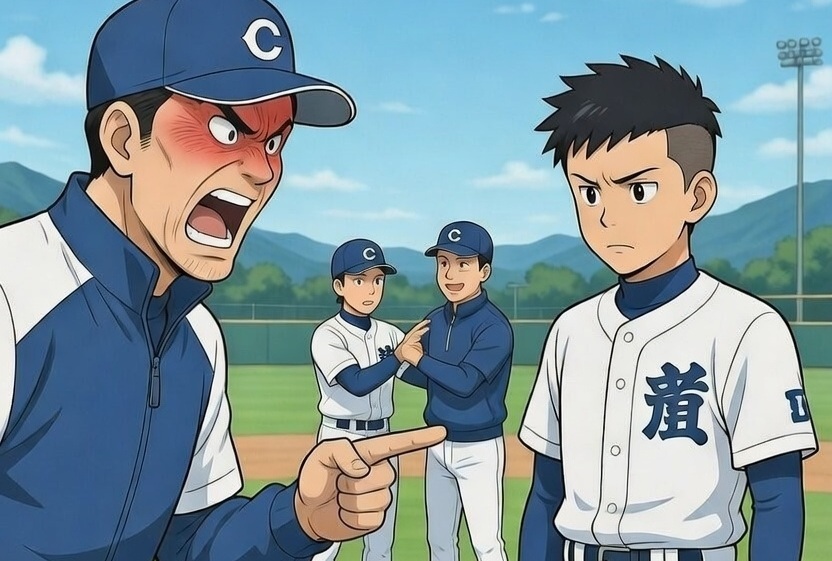 指導者に怒られている子ども