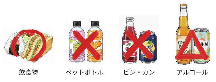 広島東洋カープ（マツダスタジアム）の持ち込みルール：飲食物は〇、ペットボトル・ビン・缶は×、アルコールは△（移し替え）