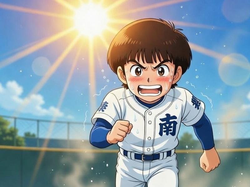 炎天下でランニングをする野球少年