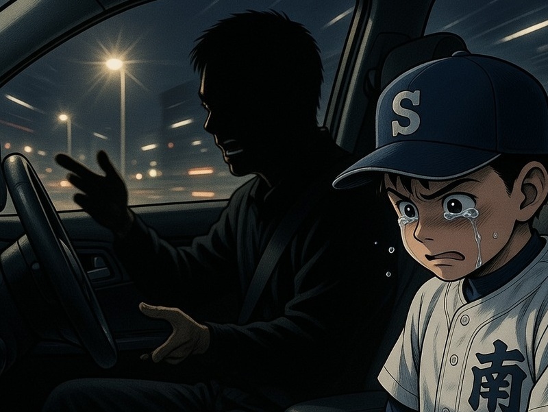 車の中で怒られて落ち込む少年