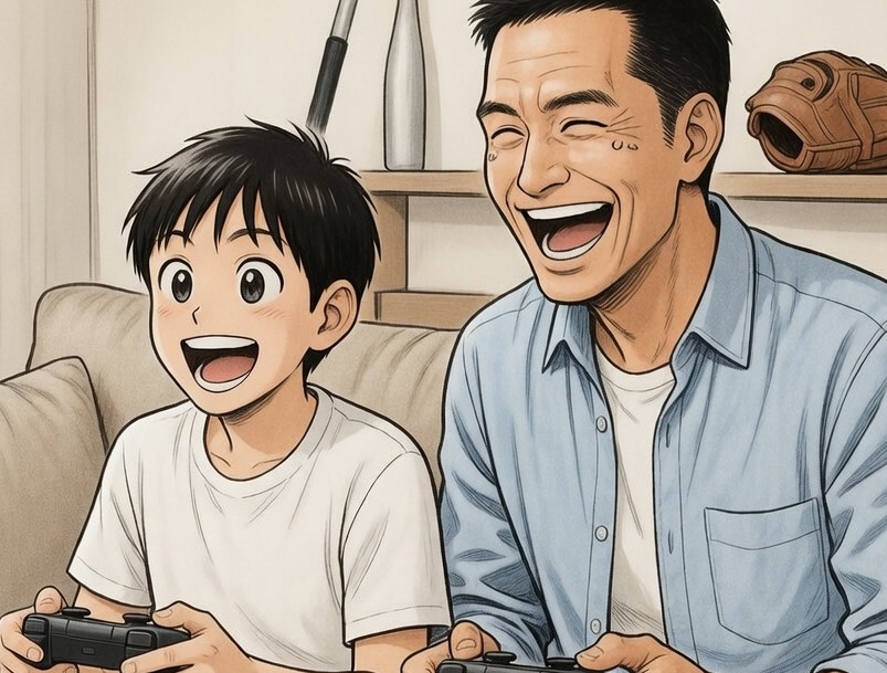 親子でゲームをして楽しんでいる姿