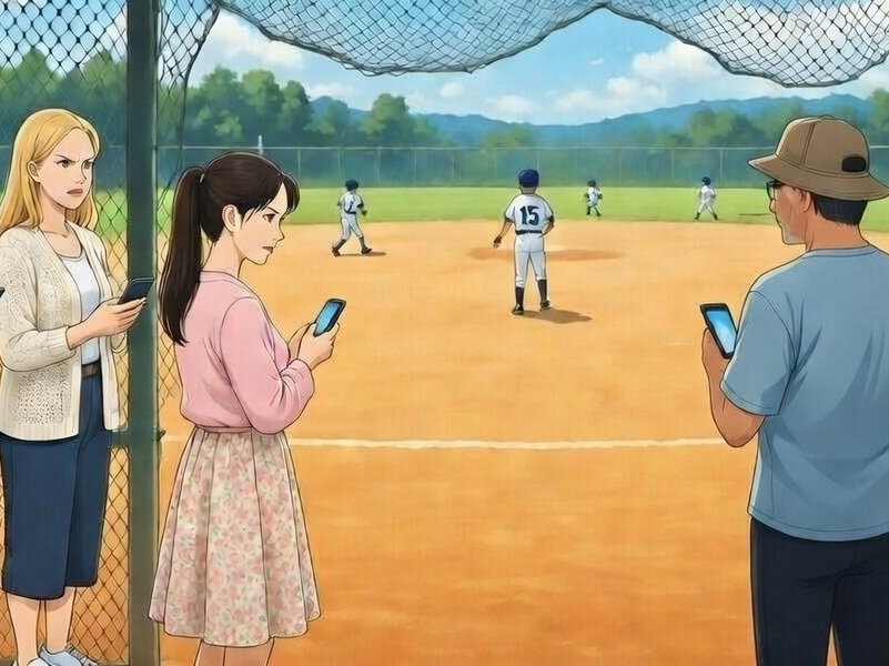 グランドで対峙する保護者達