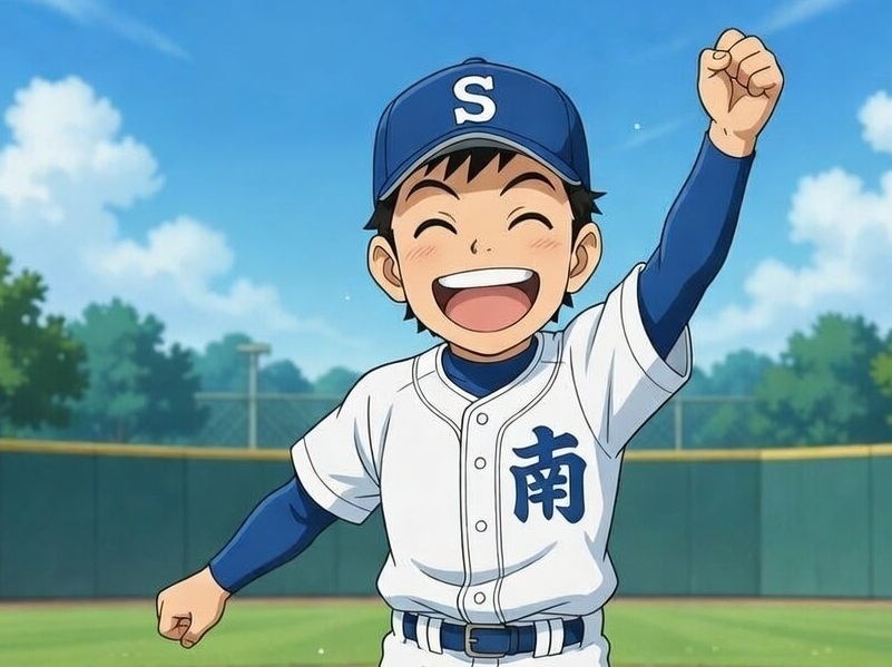 楽しそうに野球をする少年