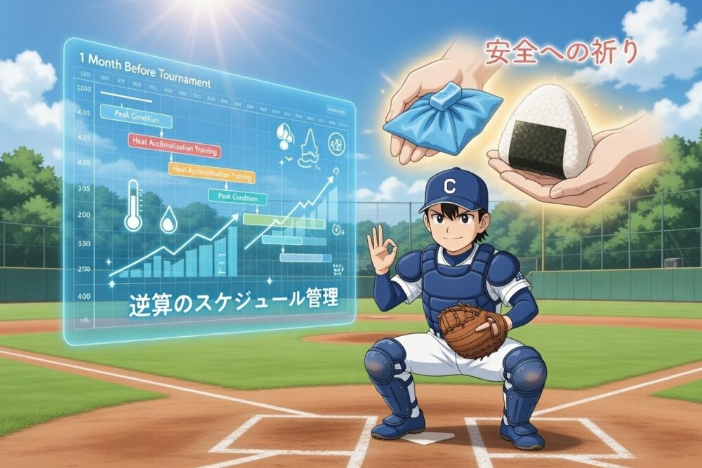 熱中症対策を考えている野球少年